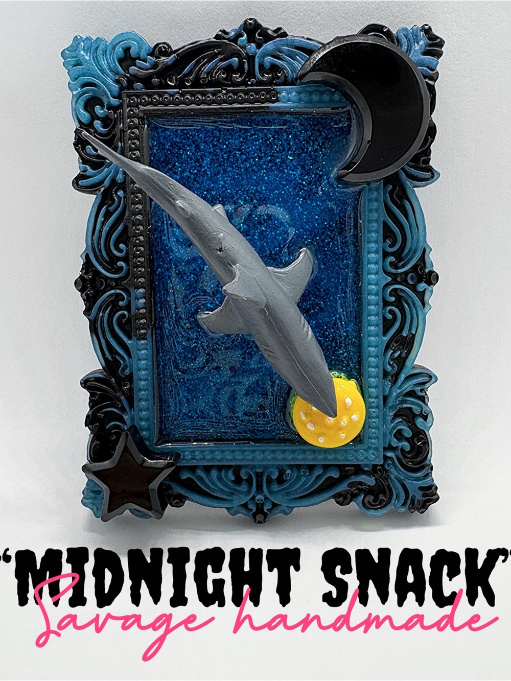 Handmade “Midnight Snack” Glitter Resin Mini Framed Mixed Media Weird Art